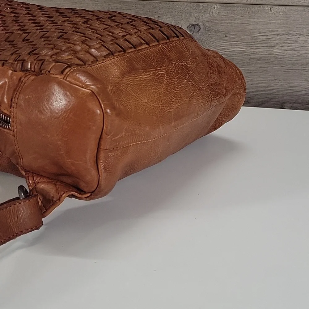 Vilenca Holland for Anthropologie Cognac Brown Woven Leather Backpack